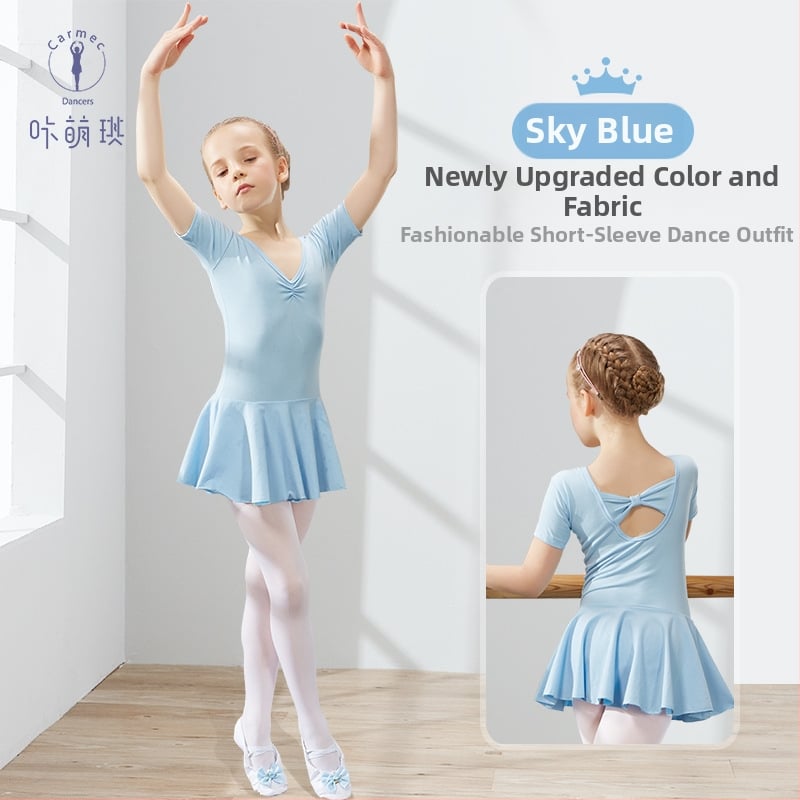Kamengqi bērnu baleta trenēšanas kleita ar garām un īsām piedurknēm, princeses stils, 93% kokvilna, mīksta apstrāde, enzīmu mazgāšana, 3–8 gadi