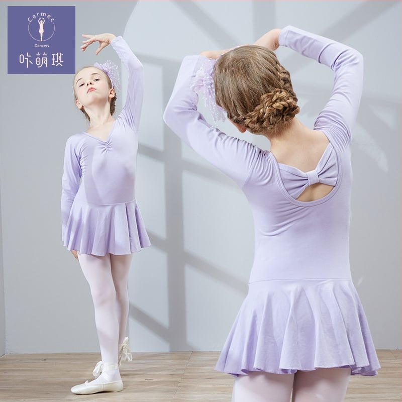 Kamengqi bērnu baleta trenēšanas kleita ar garām un īsām piedurknēm, princeses stils, 93% kokvilna, mīksta apstrāde, enzīmu mazgāšana, 3–8 gadi