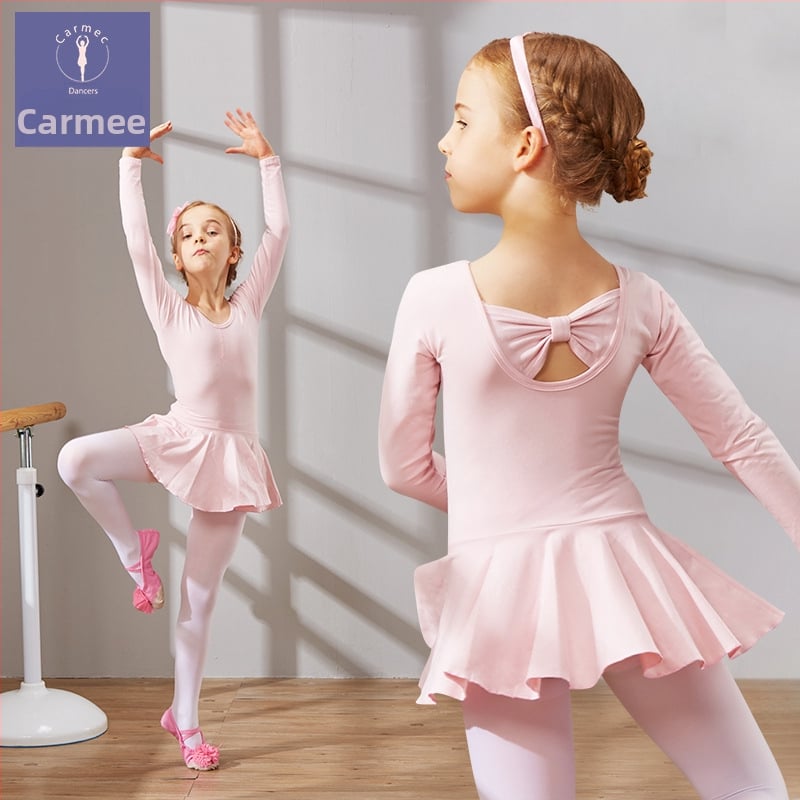 Kamengqi bērnu baleta trenēšanas kleita ar garām un īsām piedurknēm, princeses stils, 93% kokvilna, mīksta apstrāde, enzīmu mazgāšana, 3–8 gadi