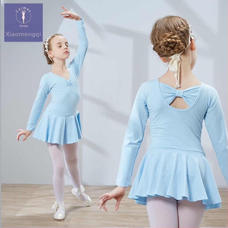 Kamengqi bērnu baleta trenēšanas kleita ar garām un īsām piedurknēm, princeses stils, 93% kokvilna, mīksta apstrāde, enzīmu mazgāšana, 3–8 gadi