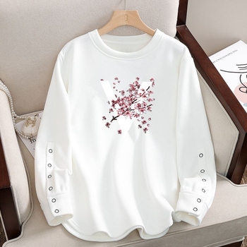 Ženski T-shirt od 100% pamuka s dugim rukavima, ležernog kroja, okrugli izrez, obična duljina