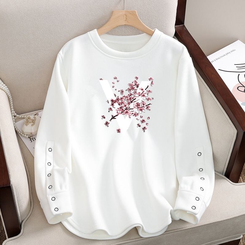 Ženski T-shirt od 100% pamuka s dugim rukavima, ležernog kroja, okrugli izrez, obična duljina