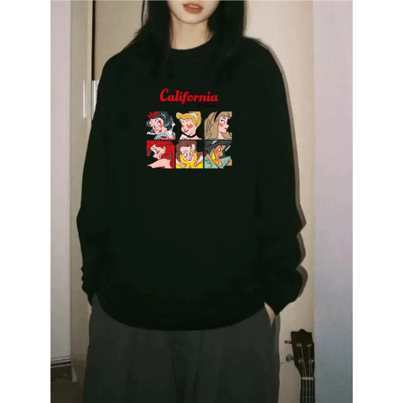 Ženski pamukasti T-shirt s dugim rukavima, široki kroj, anime crtani motiv, srednja duljina