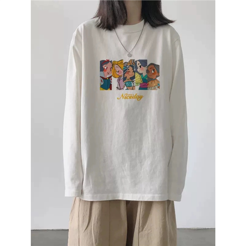 Ženski pamukasti T-shirt s dugim rukavima, široki kroj, anime crtani motiv, srednja duljina