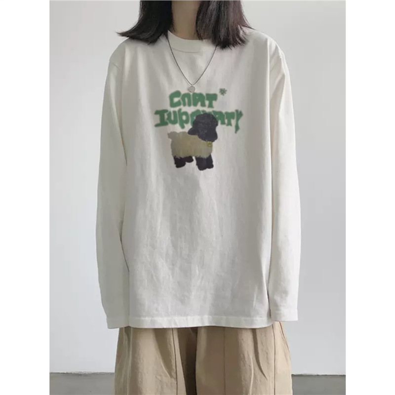 Ženski pamukasti T-shirt s dugim rukavima, široki kroj, anime crtani motiv, srednja duljina