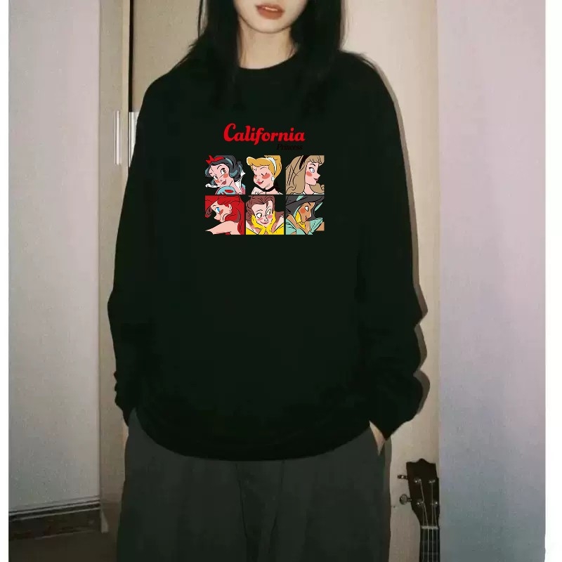 Ženski pamukasti T-shirt s dugim rukavima, široki kroj, anime crtani motiv, srednja duljina
