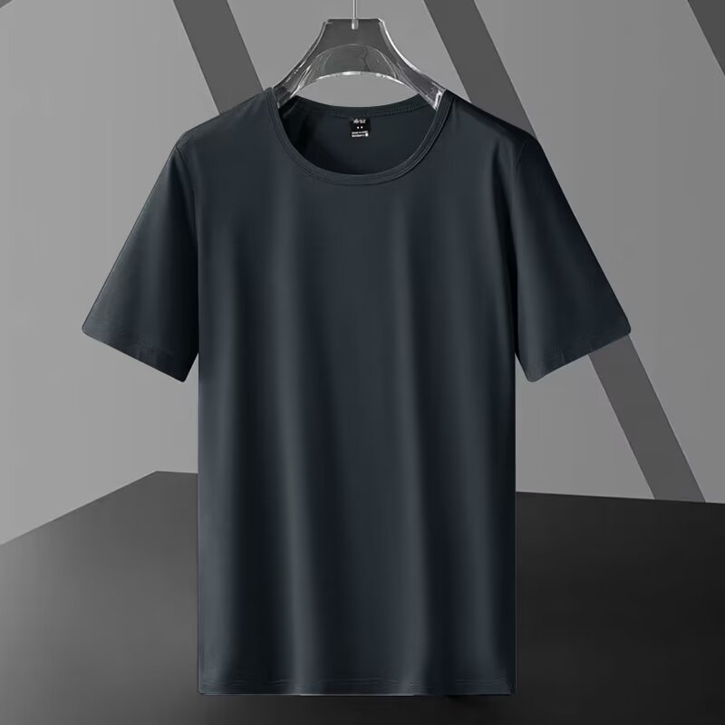 Muška kratka majica s okruglim izrezom, jednobojna, slobodnog kroja, Milk Silk s do 30% poliester, ljeto, gradska stilna tisk