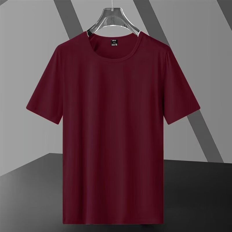 Muška kratka majica s okruglim izrezom, jednobojna, slobodnog kroja, Milk Silk s do 30% poliester, ljeto, gradska stilna tisk
