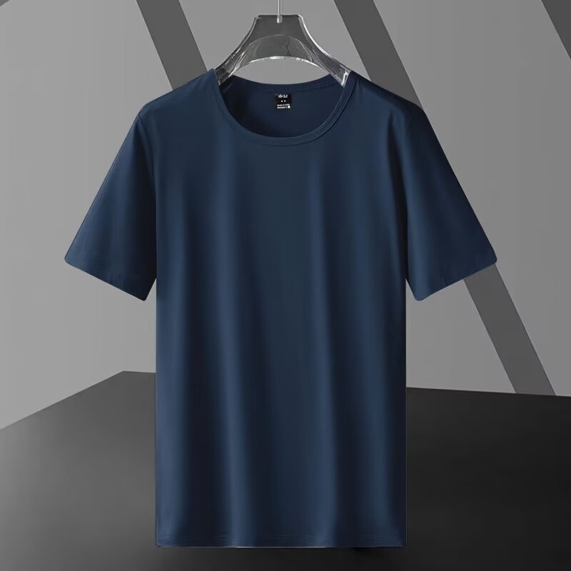 Muška kratka majica s okruglim izrezom, jednobojna, slobodnog kroja, Milk Silk s do 30% poliester, ljeto, gradska stilna tisk