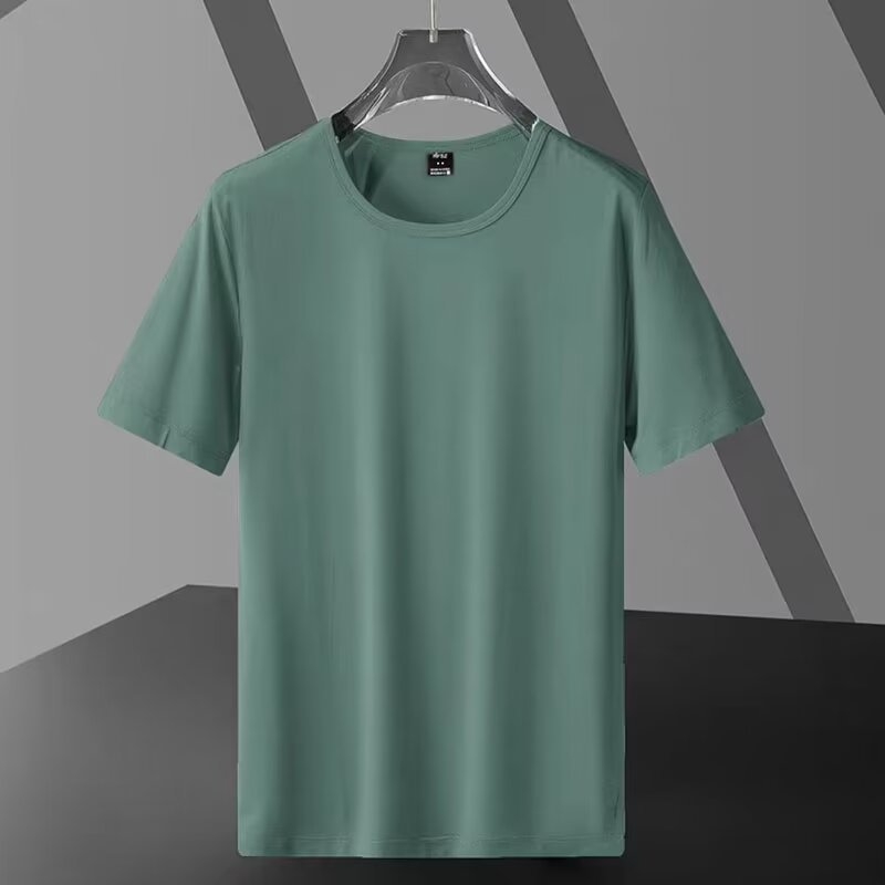 Muška kratka majica s okruglim izrezom, jednobojna, slobodnog kroja, Milk Silk s do 30% poliester, ljeto, gradska stilna tisk