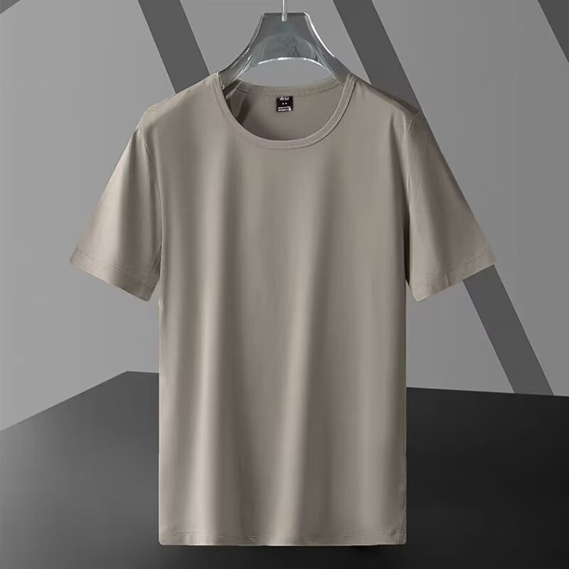 Muška kratka majica s okruglim izrezom, jednobojna, slobodnog kroja, Milk Silk s do 30% poliester, ljeto, gradska stilna tisk