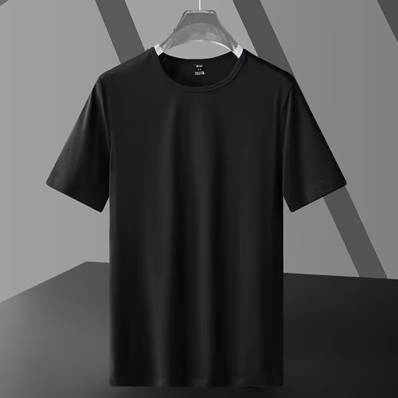 Muška kratka majica s okruglim izrezom, jednobojna, slobodnog kroja, Milk Silk s do 30% poliester, ljeto, gradska stilna tisk
