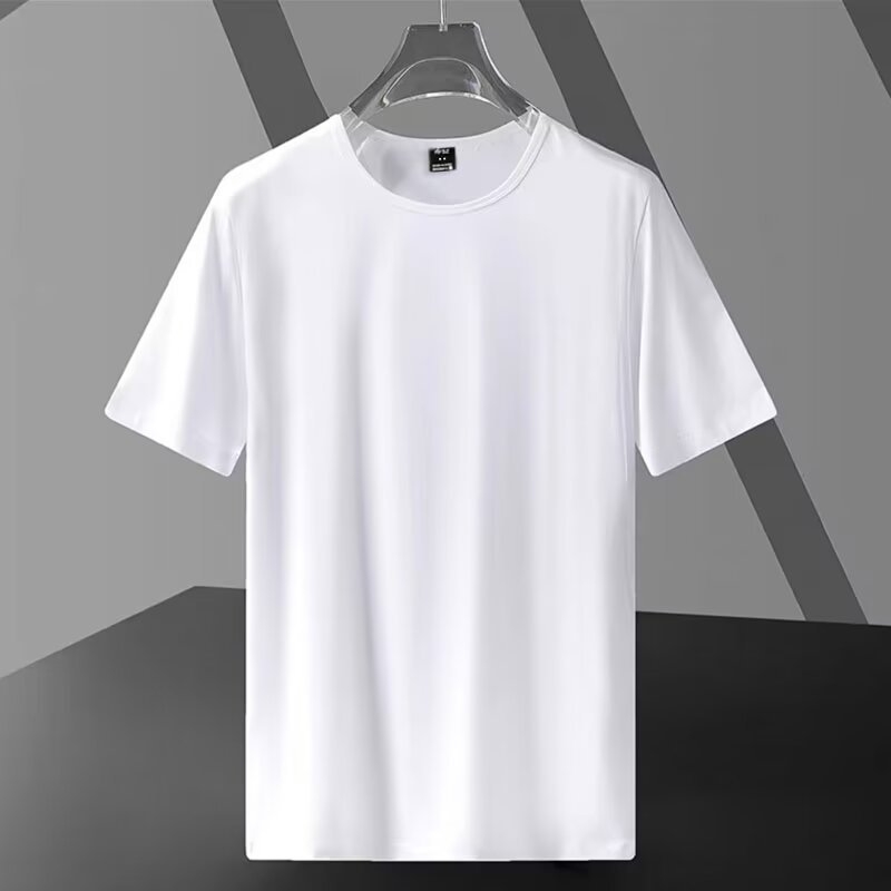 Muška kratka majica s okruglim izrezom, jednobojna, slobodnog kroja, Milk Silk s do 30% poliester, ljeto, gradska stilna tisk