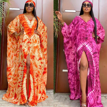 Geometriai mintás szatén-selyemruha, retro stílus, V-nyak, hosszú raglán ujjak, laza derék