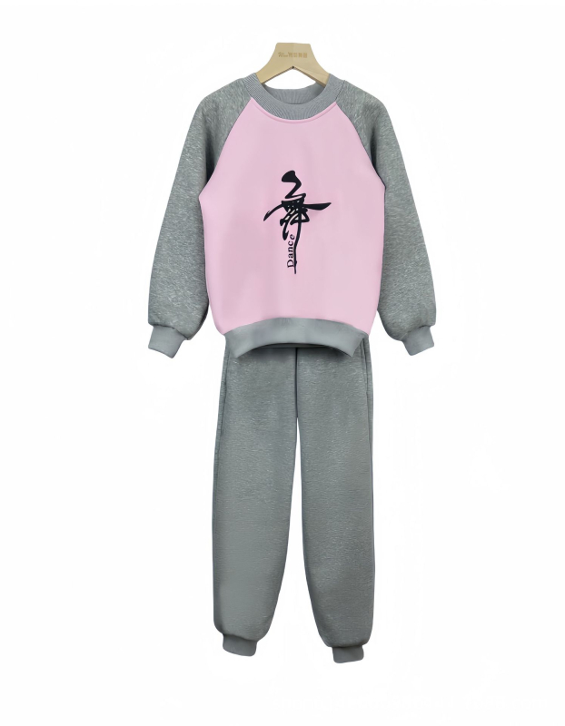 Bērnu divdaļīgs deju komplekts ar garām piedurknēm, 100% kokvilna, fleece odere, silts ziemas nodarbībām