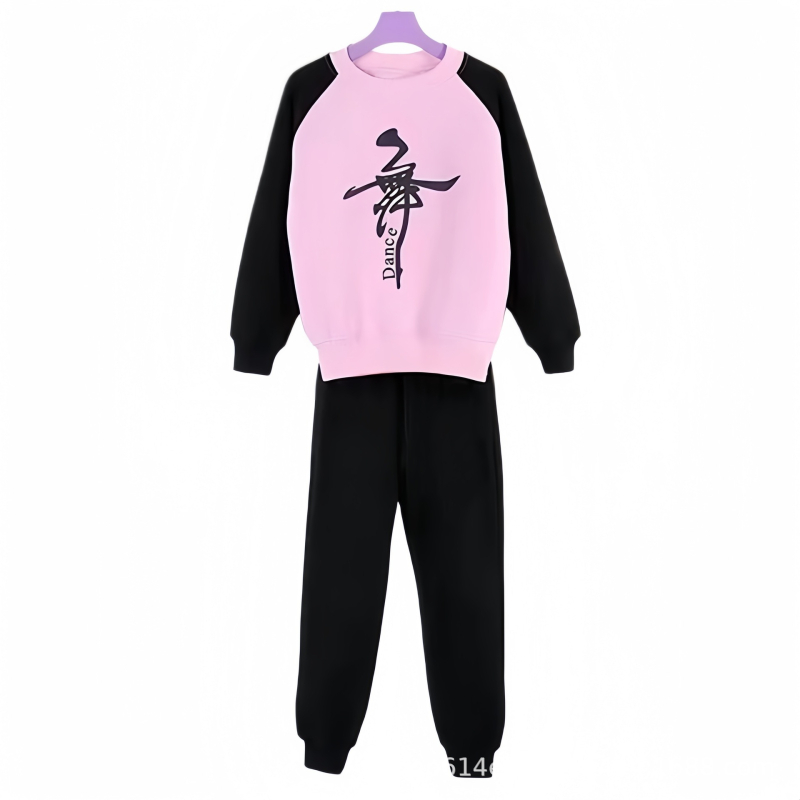 Bērnu divdaļīgs deju komplekts ar garām piedurknēm, 100% kokvilna, fleece odere, silts ziemas nodarbībām