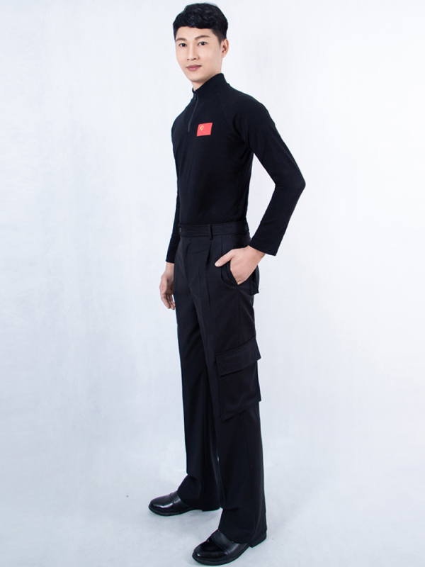 Vīriešu latīņu deju kostīms ar garām piedurknēm, drukāts raksts, poliesteris 50%