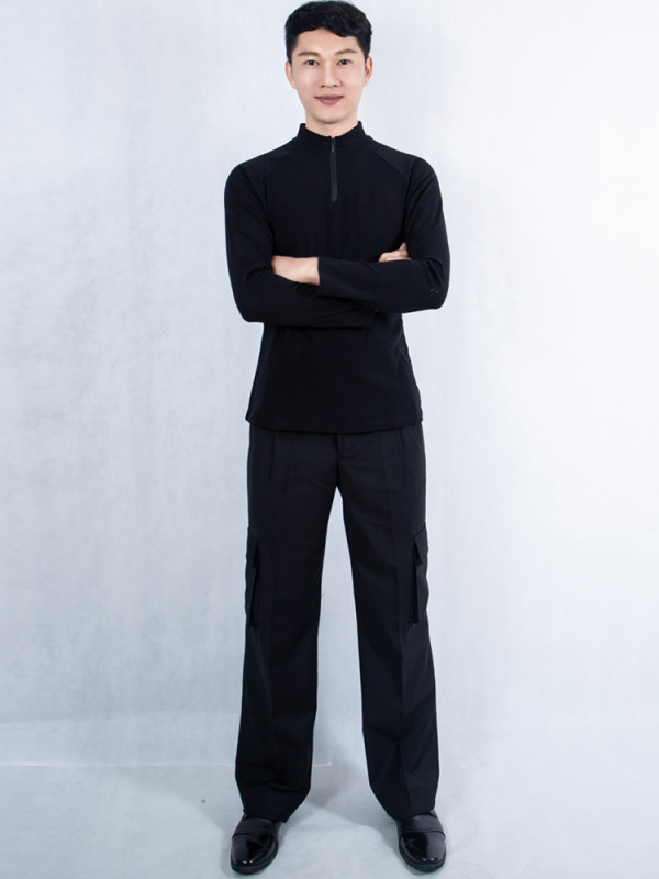 Vīriešu latīņu deju kostīms ar garām piedurknēm, drukāts raksts, poliesteris 50%