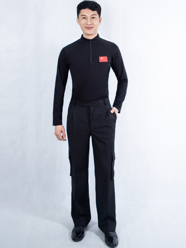 Vīriešu latīņu deju kostīms ar garām piedurknēm, drukāts raksts, poliesteris 50%