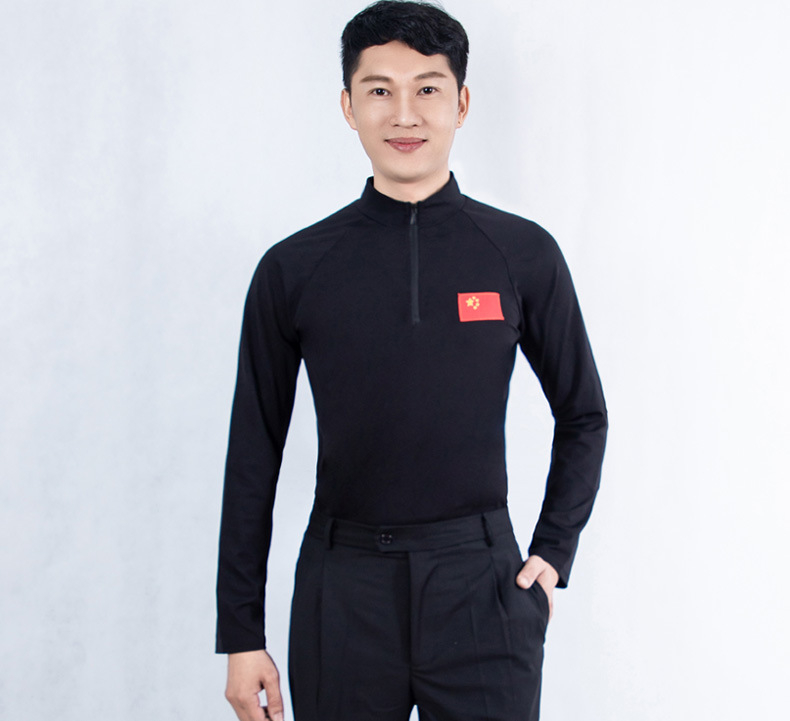 Vīriešu latīņu deju kostīms ar garām piedurknēm, drukāts raksts, poliesteris 50%