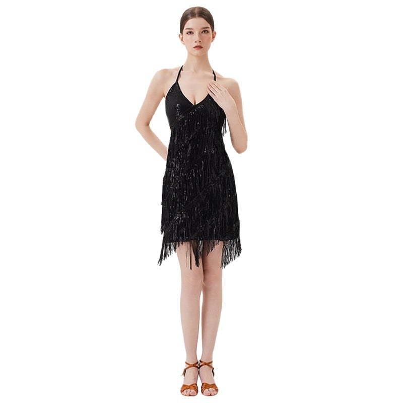 Elegantne Latīņu deju treeningkomplekt naistele — õmmeldud seelikuga komplekt, materjal: polüester (>95%), triacetaat (>95%), suvi 2025