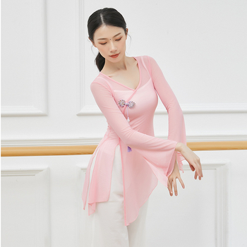 Etniskais deju tops no tīkla auduma, 95% neilons, tīkla odere, piemērots deju sportam.