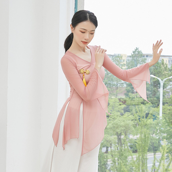 Etniskais deju tops no tīkla auduma, 95% neilons, tīkla odere, piemērots deju sportam.