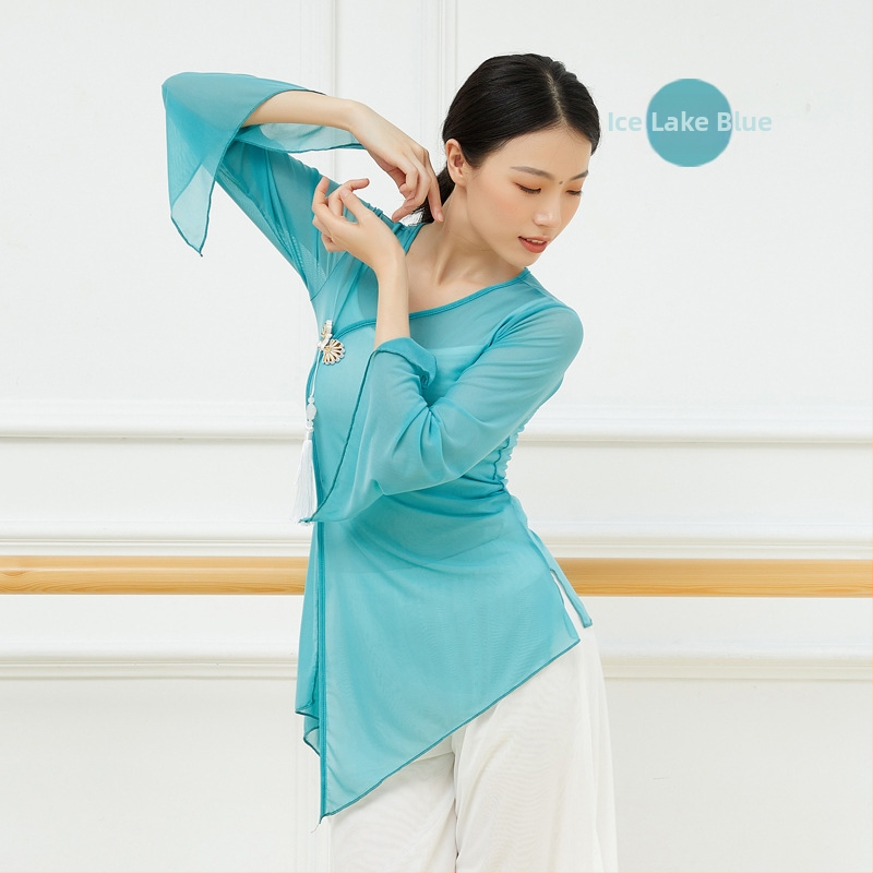 Etniskais deju tops no tīkla auduma, 95% neilons, tīkla odere, piemērots deju sportam.