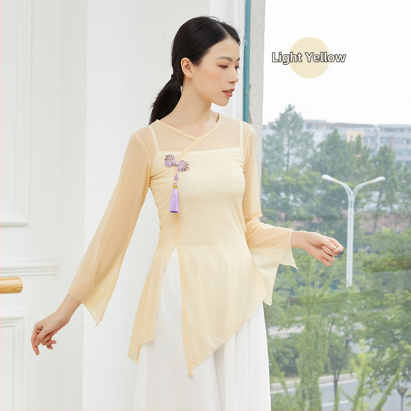 Etniskais deju tops no tīkla auduma, 95% neilons, tīkla odere, piemērots deju sportam.