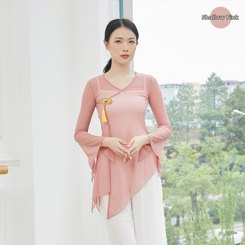 Etniskais deju tops no tīkla auduma, 95% neilons, tīkla odere, piemērots deju sportam.