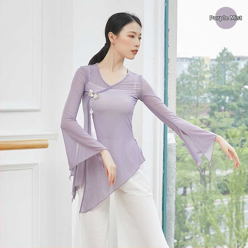 Etniskais deju tops no tīkla auduma, 95% neilons, tīkla odere, piemērots deju sportam.