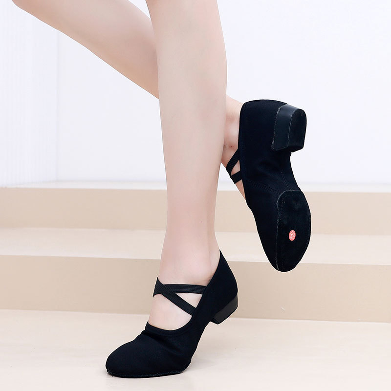 Pantofi de dans pentru femei, tocuri de 2 cm – partea superioară din pânză, talpă din tendoane de vițel, ușori, pentru balet, dans modern și latino, toate sezoanele