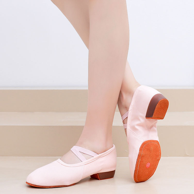 Pantofi de dans pentru femei, tocuri de 2 cm – partea superioară din pânză, talpă din tendoane de vițel, ușori, pentru balet, dans modern și latino, toate sezoanele