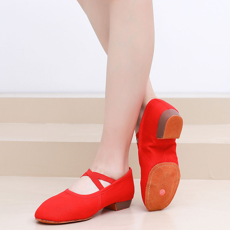 Pantofi de dans pentru femei, tocuri de 2 cm – partea superioară din pânză, talpă din tendoane de vițel, ușori, pentru balet, dans modern și latino, toate sezoanele