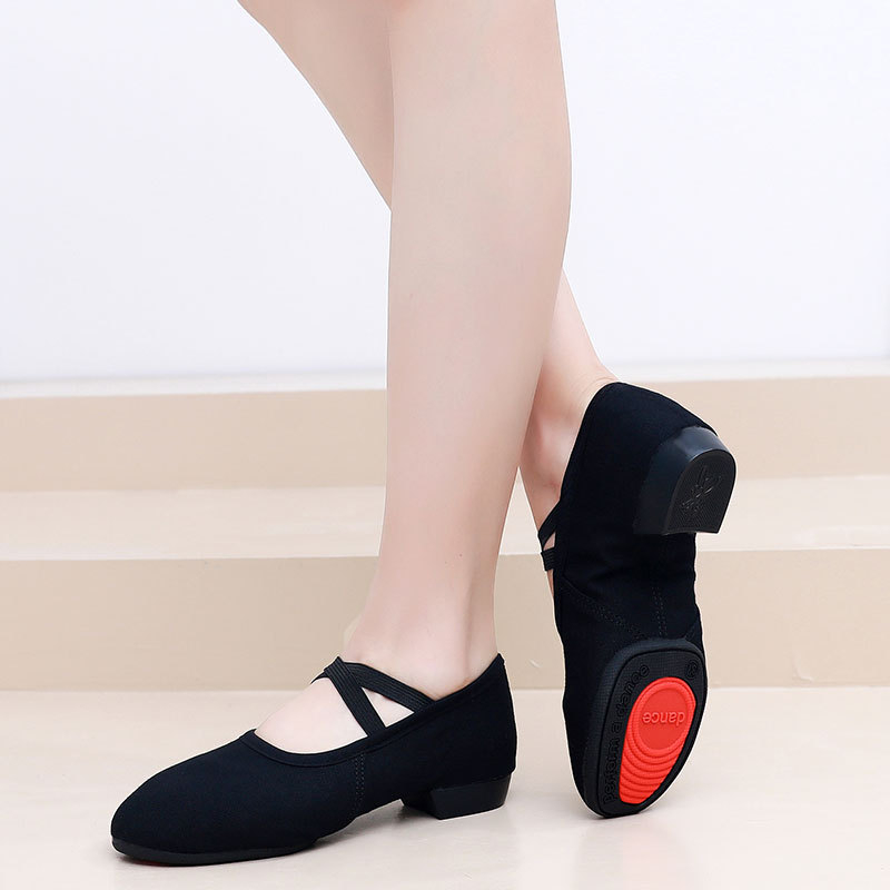 Pantofi de dans pentru femei, tocuri de 2 cm – partea superioară din pânză, talpă din tendoane de vițel, ușori, pentru balet, dans modern și latino, toate sezoanele