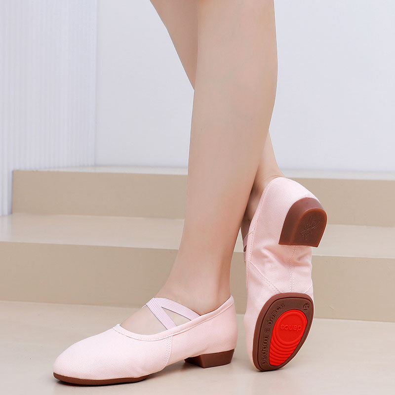 Pantofi de dans pentru femei, tocuri de 2 cm – partea superioară din pânză, talpă din tendoane de vițel, ușori, pentru balet, dans modern și latino, toate sezoanele