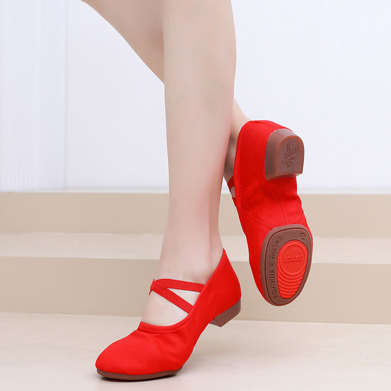 Pantofi de dans pentru femei, tocuri de 2 cm – partea superioară din pânză, talpă din tendoane de vițel, ușori, pentru balet, dans modern și latino, toate sezoanele