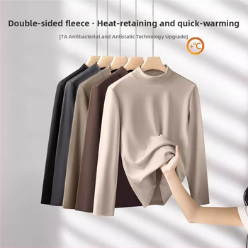 Muška antibakterijska termo majica s visokim ovratnikom, flis podstava, dugi rukav, uski kroj, za jesen i zimu