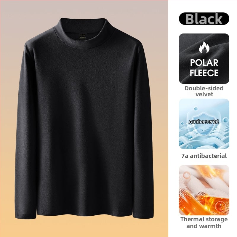 Muška antibakterijska termo majica s visokim ovratnikom, flis podstava, dugi rukav, uski kroj, za jesen i zimu