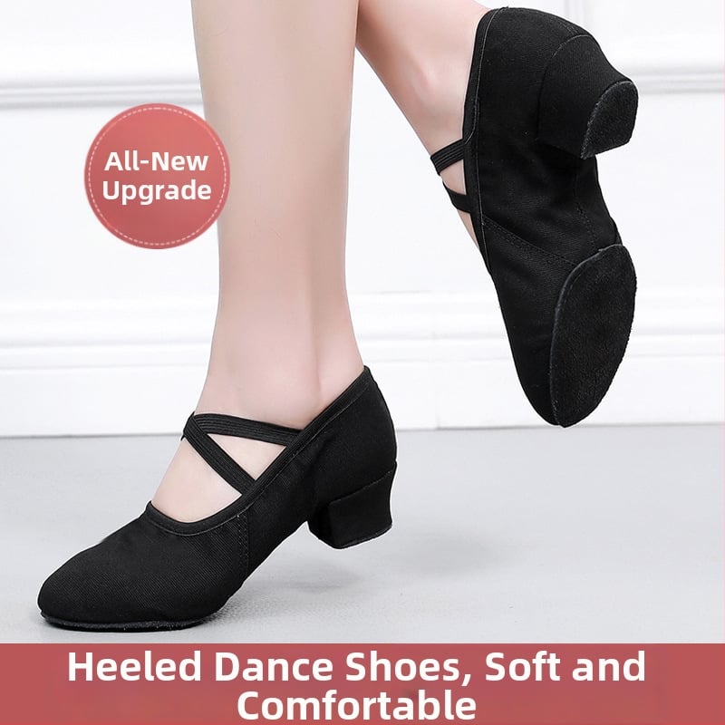 Pantofi de dans pentru femei adulte, partea superioară din pânză, talpă din cauciuc, antiderapant, potriviți pentru balet, dans modern și dans latino