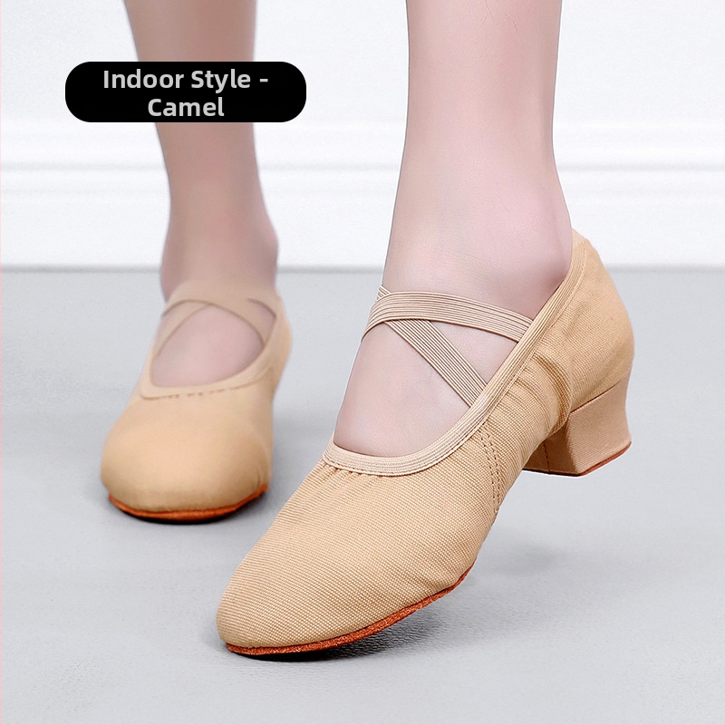 Pantofi de dans pentru femei adulte, partea superioară din pânză, talpă din cauciuc, antiderapant, potriviți pentru balet, dans modern și dans latino