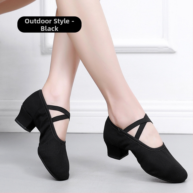 Pantofi de dans pentru femei adulte, partea superioară din pânză, talpă din cauciuc, antiderapant, potriviți pentru balet, dans modern și dans latino