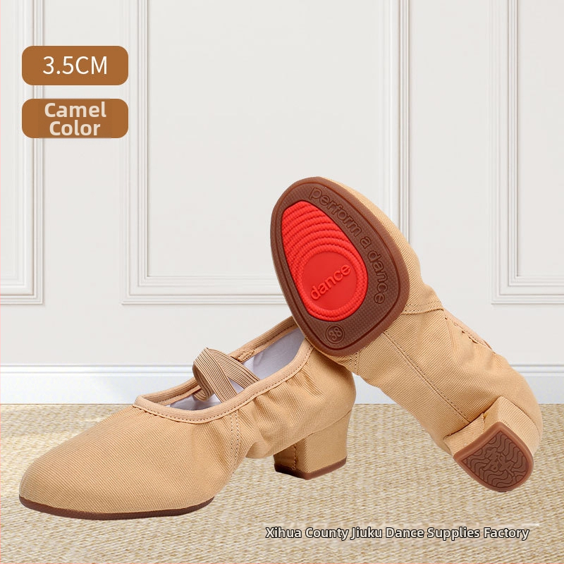 Pantofi de dans pentru femei adulte, partea superioară din pânză, talpă din cauciuc, antiderapant, potriviți pentru balet, dans modern și dans latino