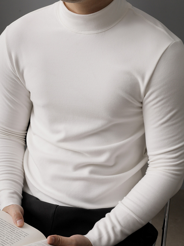 Muška termalna baza majica sa stojećim ovratnikom, dvostrano flis unutarnja, dugi rukav, poliester-elastan mješavina