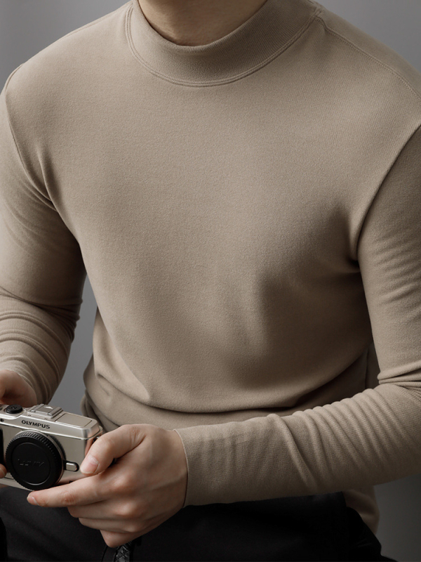 Muška termalna baza majica sa stojećim ovratnikom, dvostrano flis unutarnja, dugi rukav, poliester-elastan mješavina
