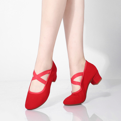 Pantofi de dans pentru square dance, femei – talpă moale, vamp din pânză, antiderapant, toate sezoanele, pentru adulți