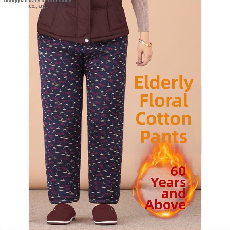 Termilised Chenille puuvillased püksid vanematele naistele, kõrge vöökoht, kitsas lõige, sügis-talv