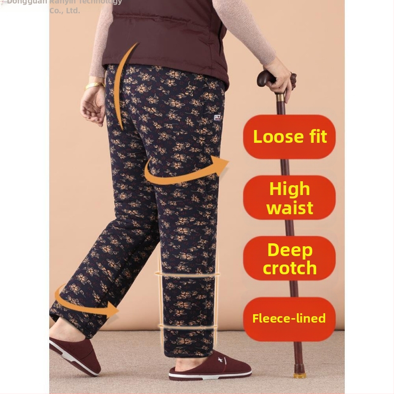 Termálne nohavice z Chenille bavlny pre staršie ženy, vysoký pás, štíhly strih, jesenná-zimná sezóna