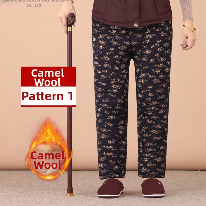 Termilised Chenille puuvillased püksid vanematele naistele, kõrge vöökoht, kitsas lõige, sügis-talv