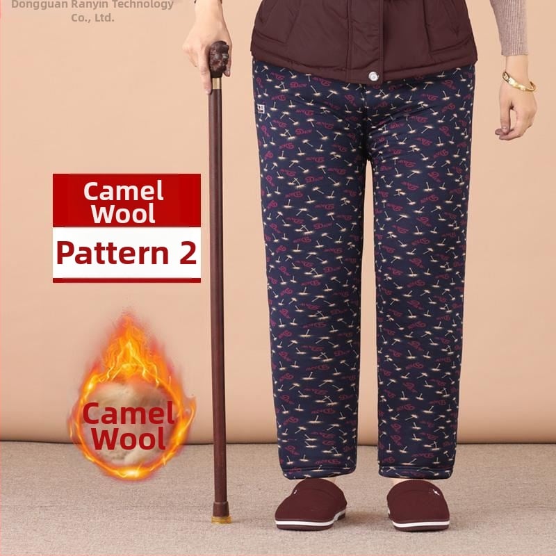 Termilised Chenille puuvillased püksid vanematele naistele, kõrge vöökoht, kitsas lõige, sügis-talv